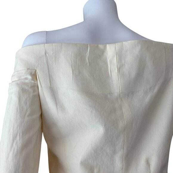 Gianfranco Ferre Italy Off Shoulder Fringe Buttoned Jacket Cream Size 46 US 10 - Picture 9 of 16
